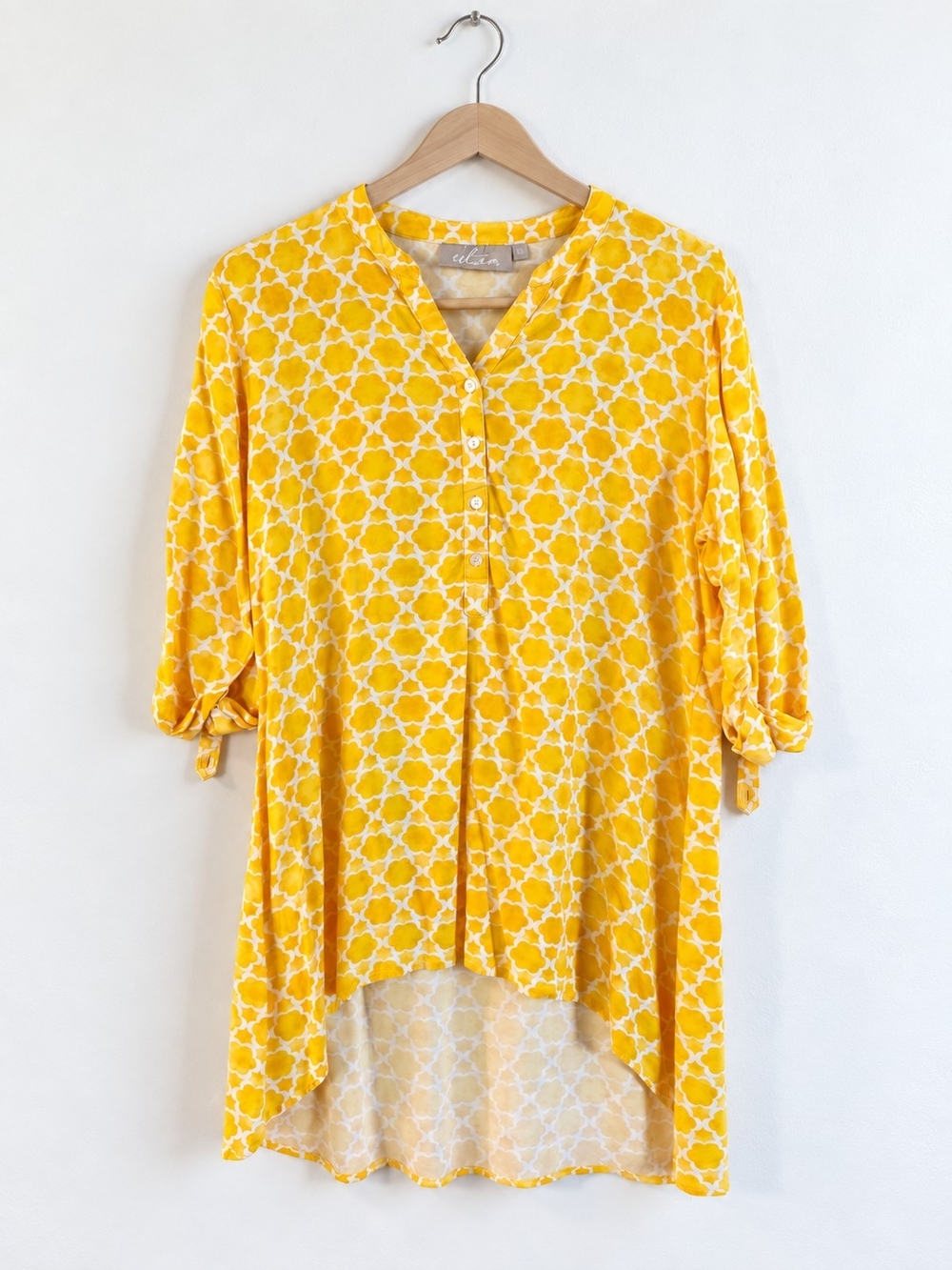Utsa Asymmetric High Low Geometric Print Tunic